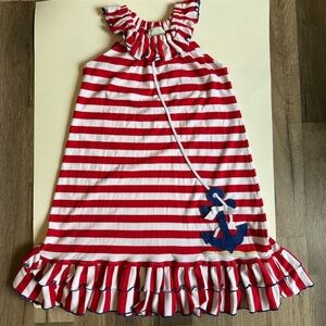 Zuccini Girls Red and White Striped Anchor Navy Dress size 6